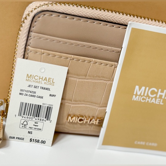 Michael Kors Jet Set Travel Card Case Wallet Exotic Embossed Buff - Picture 6 of 10